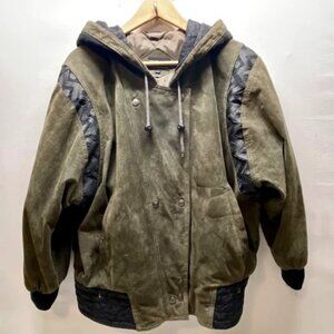 Vintage Pelle Milano Jacket Women's Large Olive Green Leather Y2K Bomber Coat